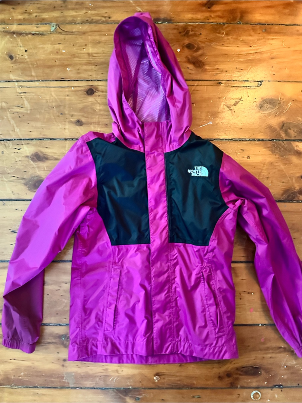 The North Face Kids Hooded Rain Jacket in Magenta and Black